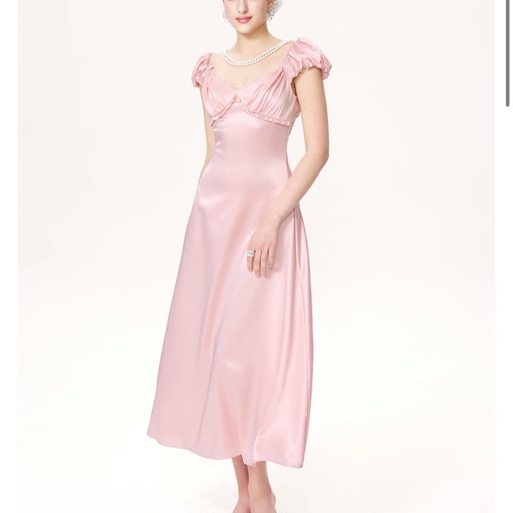 Nana Jacqueline Pink Satin Midi Dress